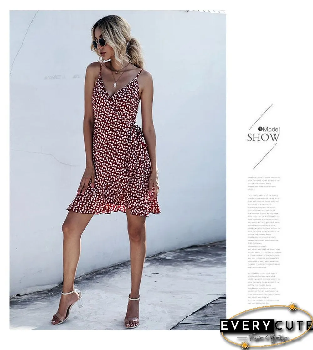 Summer Printing Irregular Ruffled Suspenders Dress Women
