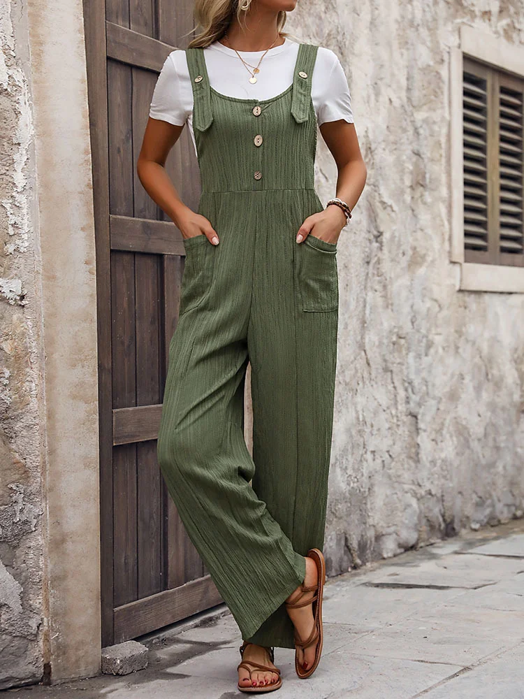 Women's 2024 Casual Summer Jumpsuit U Neck Sleeveless Straight Green Jumpsuit Overall