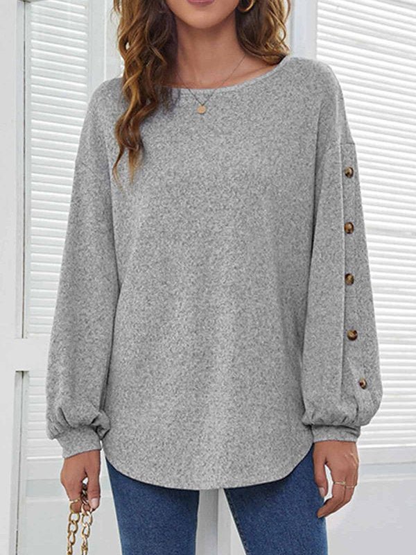 Women's Plain Long Sleeve Crew Neck Casual Tops