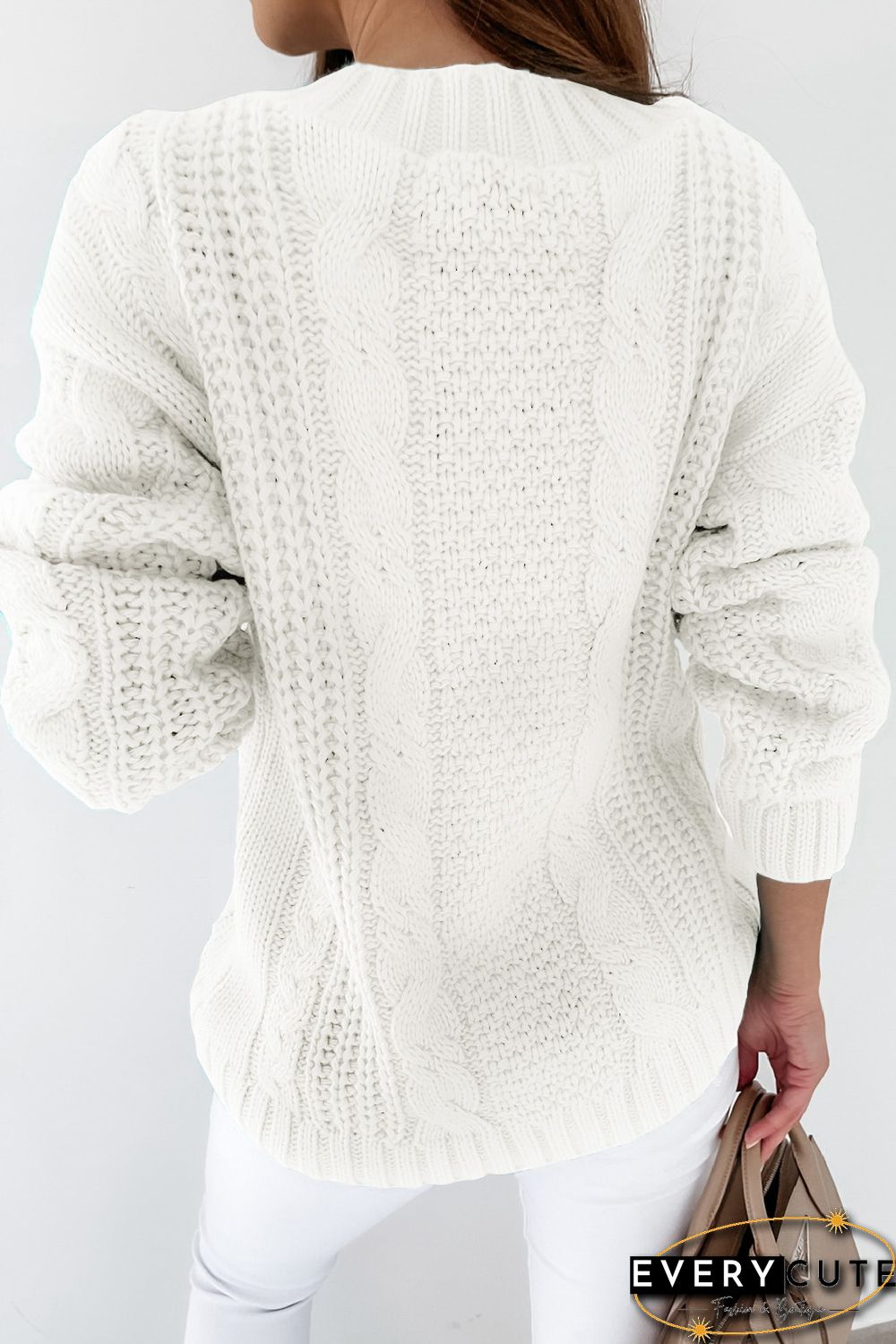 White Buttons Weave Knit Cardigan