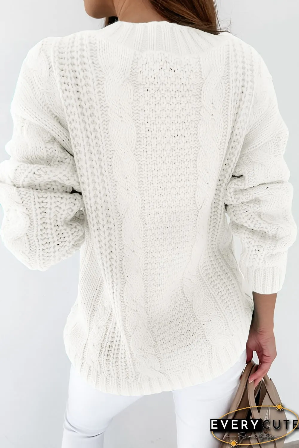 White Buttons Weave Knit Cardigan