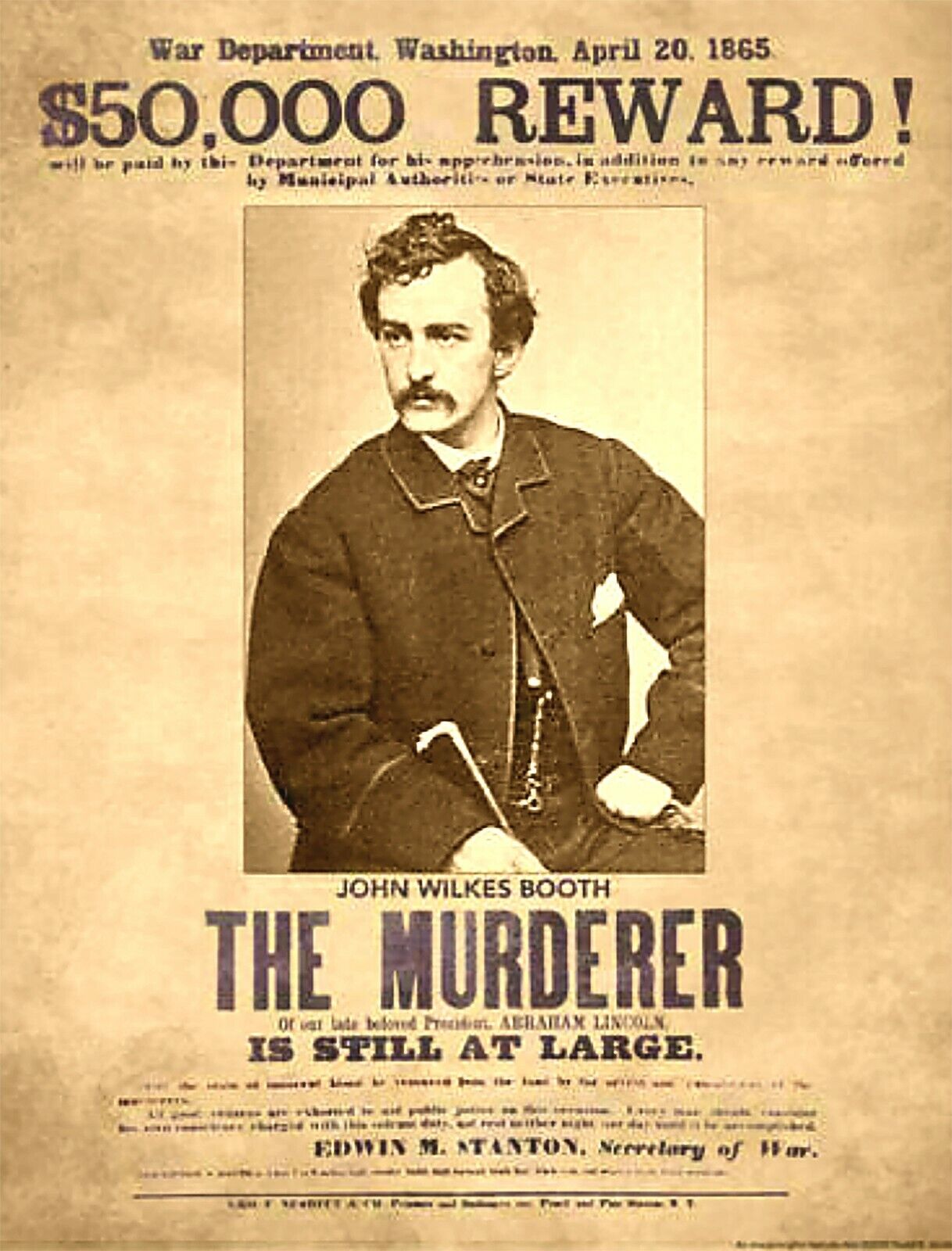 ABRAHAM LINCOLN ASSASSINATION WANTED POSTER 8.5X11 Photo Poster painting JOHN WILKES BOOTH CIVIL