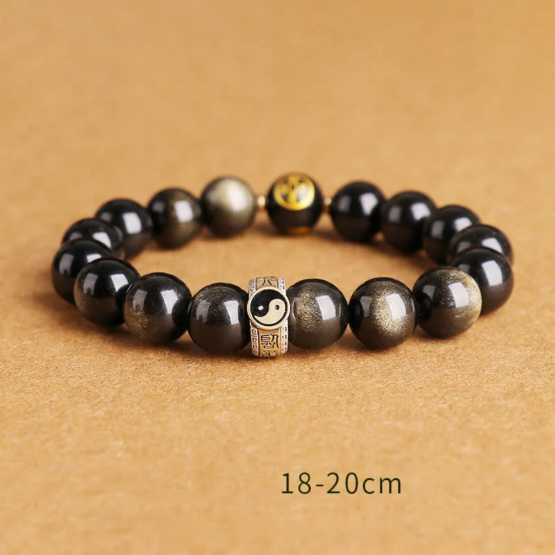 925 Sterling Silver Black Obsidian Gold Sheen Obsidian Silver Sheen Obsidian Yin Yang Protection Bracelet