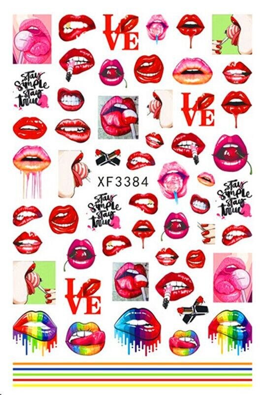 1 Piece of 9.6x6.5CM Valentine's Day Nail Sticker with Adhesive Red Lips Love Sexy European Style Nail Art Design Applique
