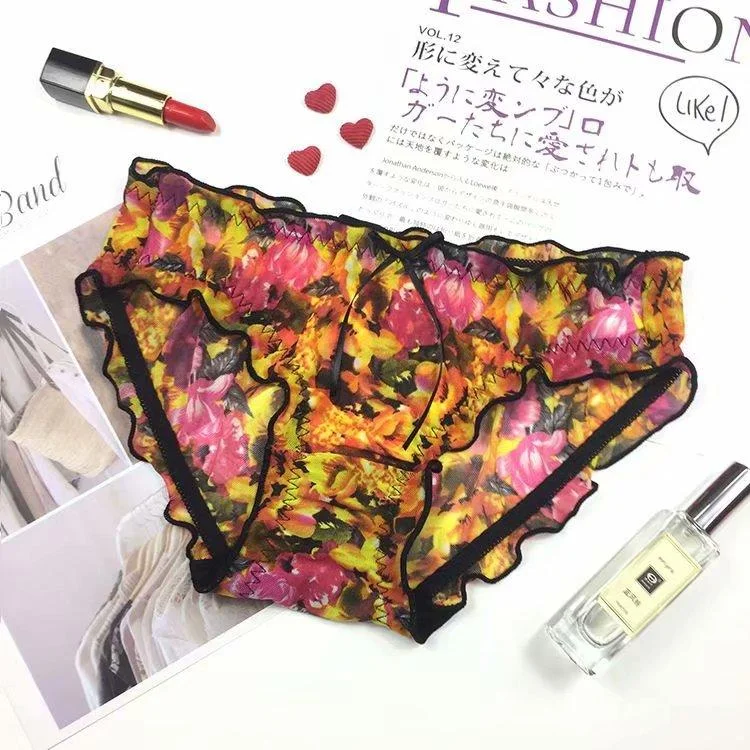 Teenage panties transparent Embroidery Hollow Out Underwear Panties  lace Briefs Low Waist Shorts Lingeries Cueca Calcinhas