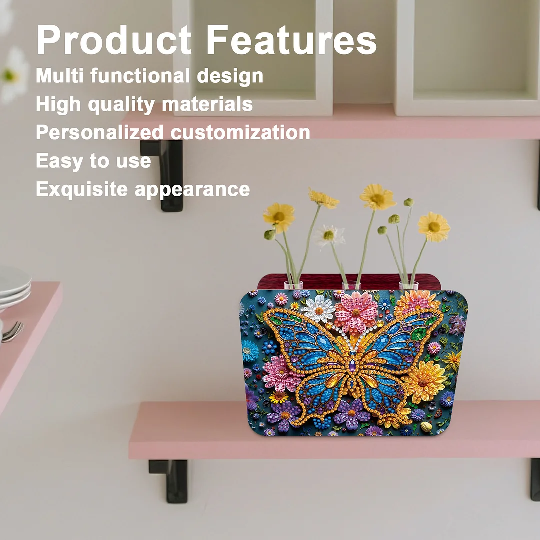 Butterfly DIY Flower Vase Wooden Double Sided Desktop Diamond Art Kit Home Decor