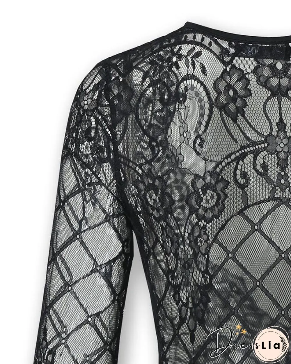 Sheer Eyelash Lace Long Sleeve Bodysuit P14708
