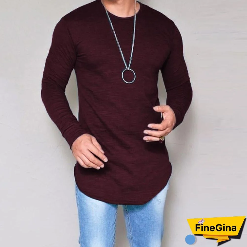 Plus Size Fashion Casual Slim Elastic Soft Solid Long Sleeve Men T Shirts Male Fit Tops Tee
