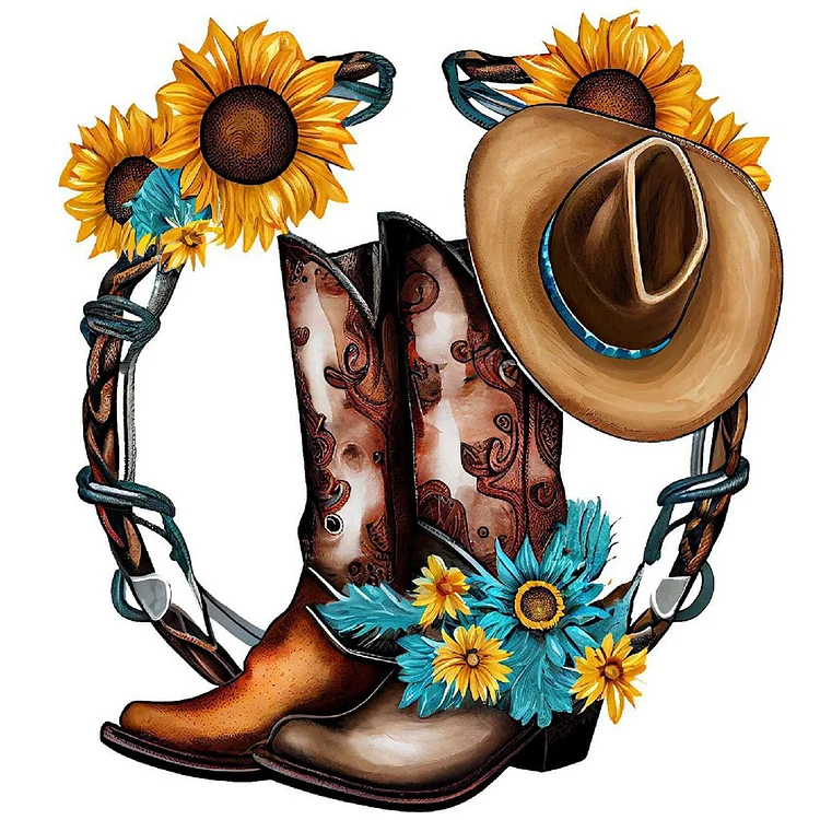 Western Cowboy Boots 30*30CM(Canvas) Full Round Drill Diamond Painting gbfke