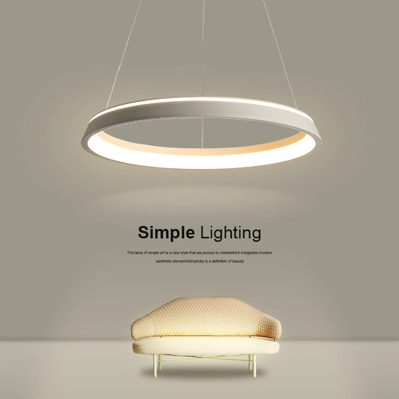LED Chandelier Black/White Dining Room Island Simple Round Pendant Lamp Modern Nordic Living Room Bedroom Study Hanging Lights