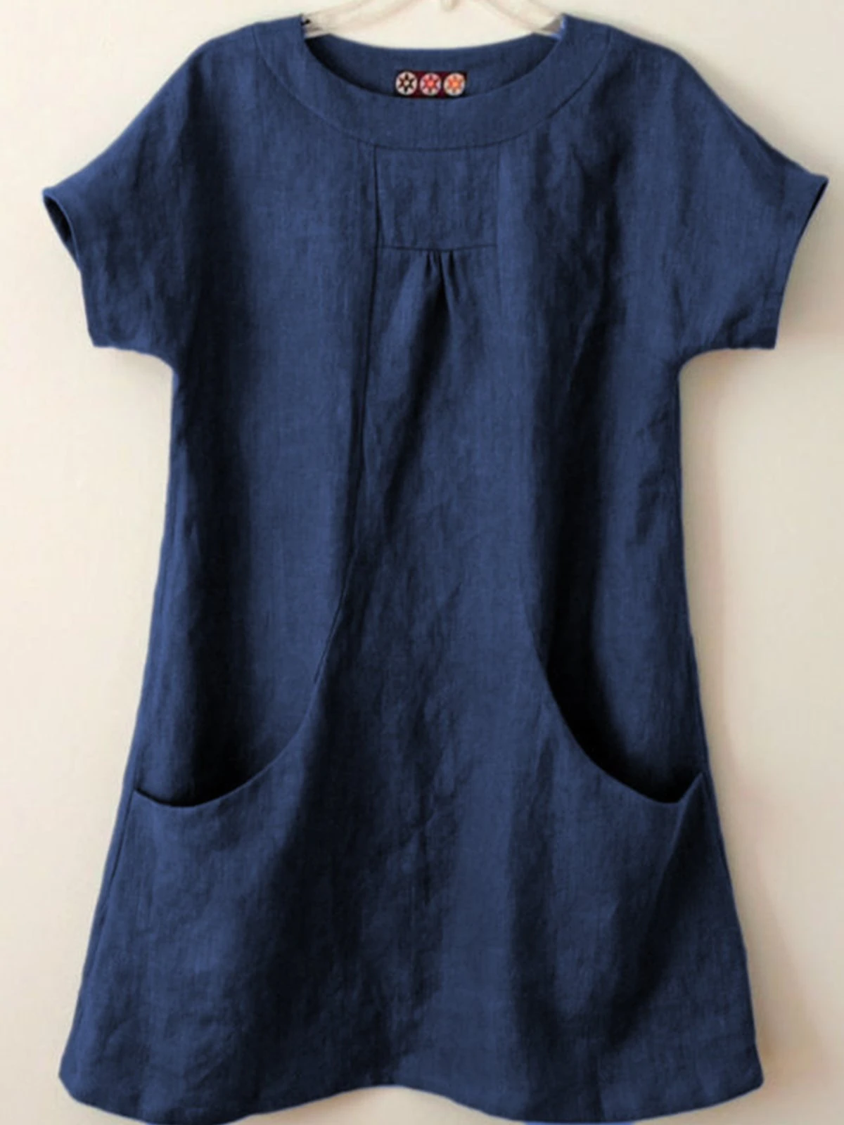 Short Sleeve Pockets Cotton-Blend Shirts & Tops Linen