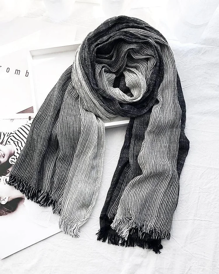 Striped Contrasting Cotton and Linen Scarf