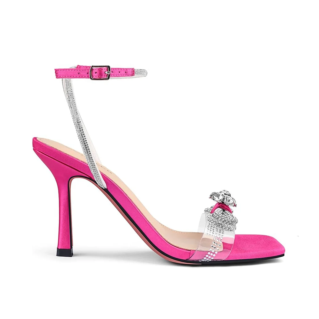 90mm Women's Stiletto Heel Ankle Strap Pumps Diamond High Heels Sandals Summer Banquet Wedding Shoes-MERUMOTE