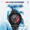New Car Wheel Rim Watch With Scroll Creative Fashion Analog Watch, Black Dial Zinc Alloy Case Men's Watch, Stainless Steel Black Strap, Quartz Movement, Waterproof And Scratch-Resistant