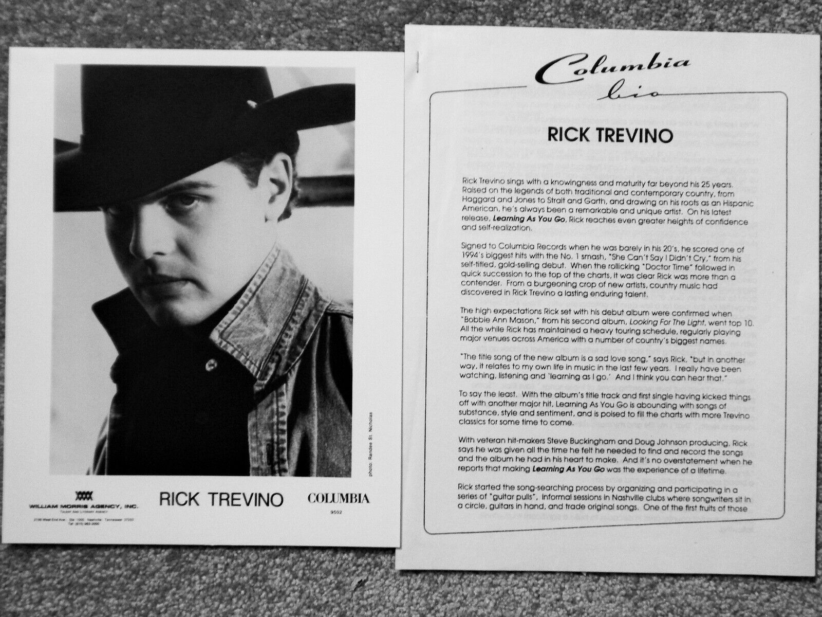 RICK TREVINO 1996 PRESS RELEASE & 8 X 10 Photo Poster painting COLUMBIA COUNTRY MUSIC STAR