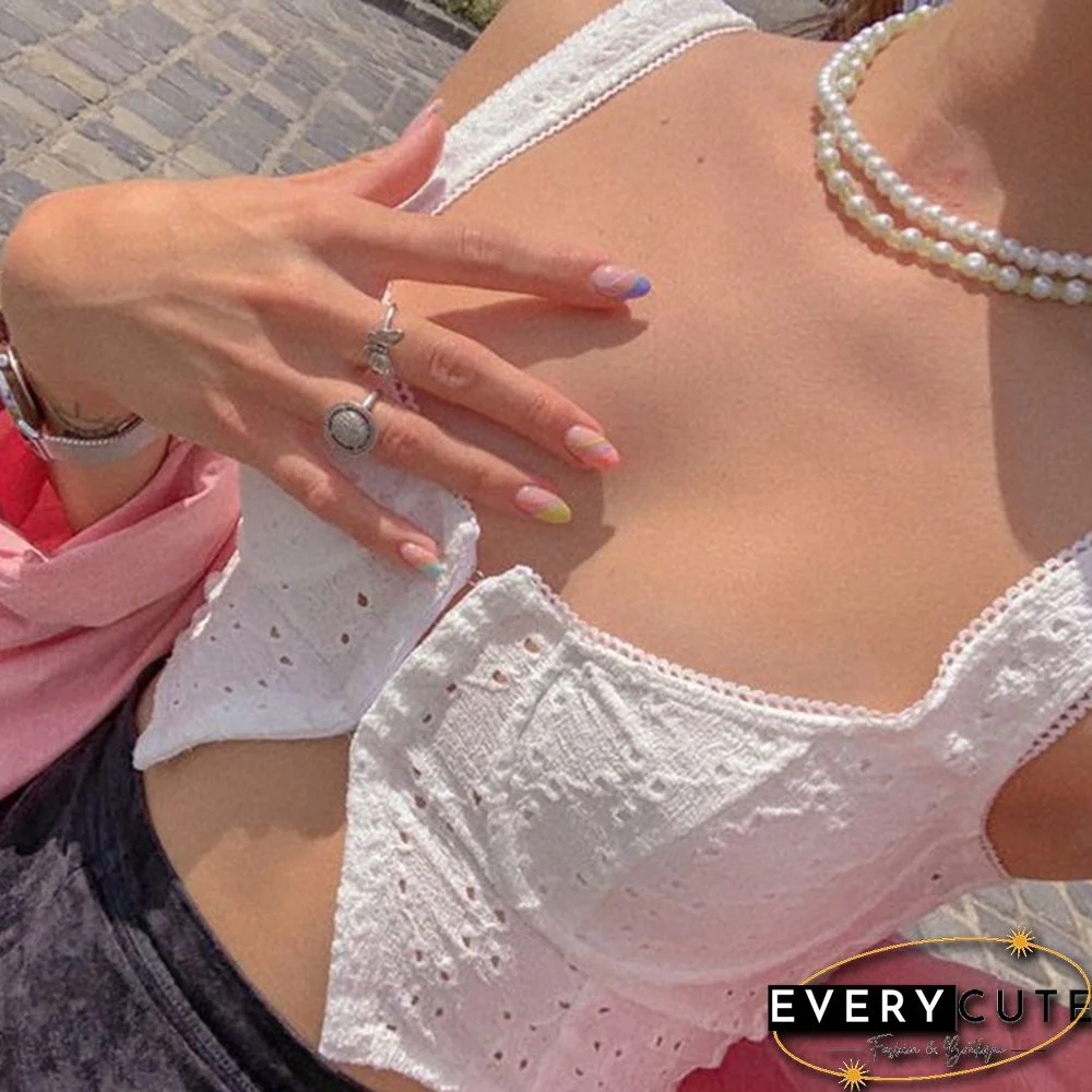 Y2k Lace Corset Top Summer Women Fairycore Sleeveless T Shirt Female Crop Tops Aesthetic Slim Ladies Party Wear