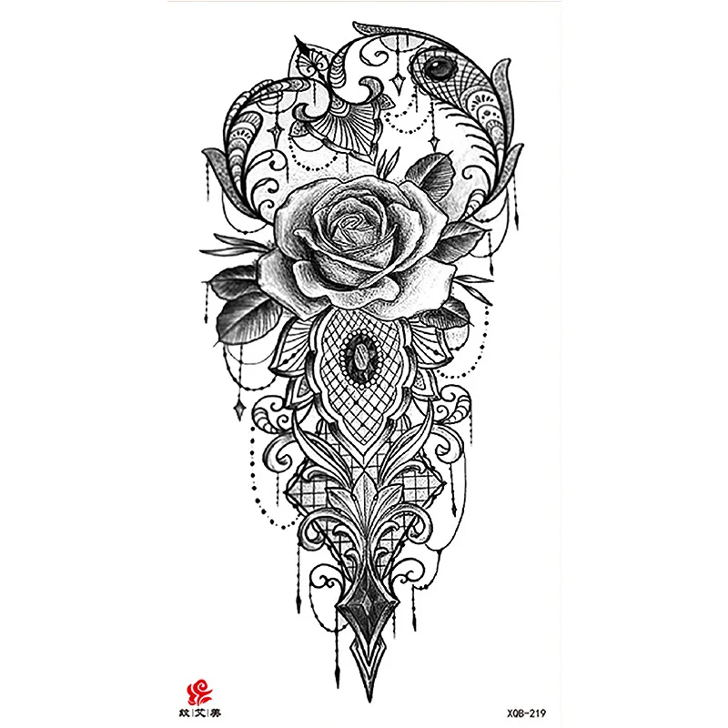 Sdrawing Temporary Tattoo Sticker Flash Tattoos Skull Snake Wolf Blue Pink Rose Flowers Body Art Arm Fake Sleeve Tatoo Women
