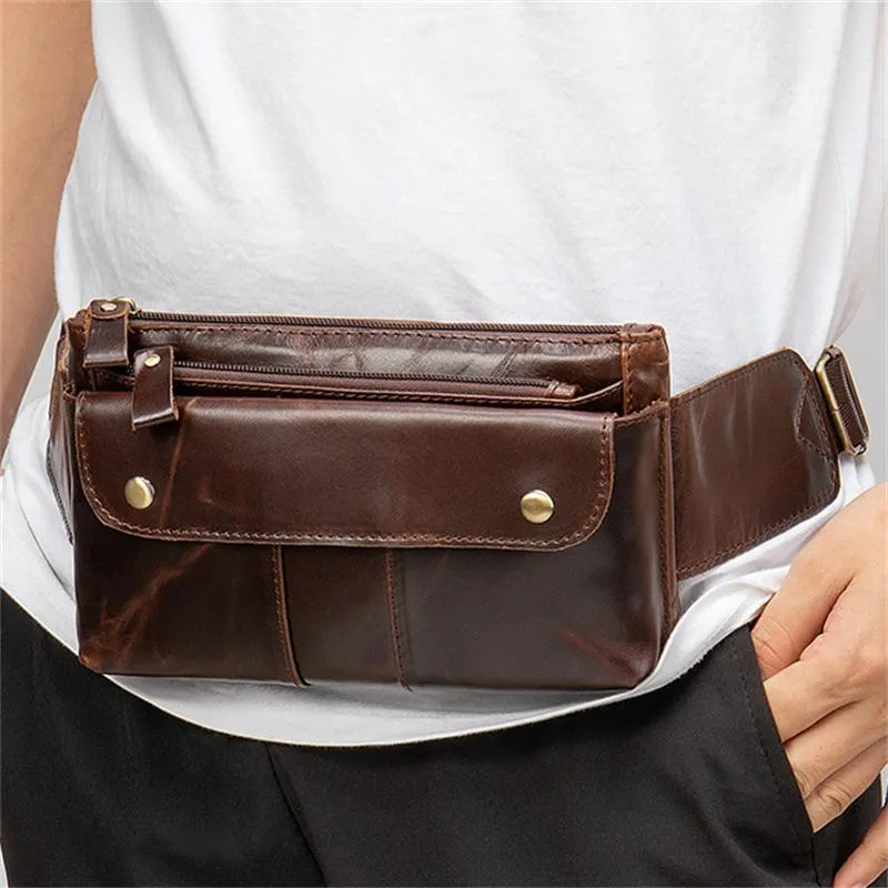 Casual Retro Waist Bag Outdoor Genuine Leather Crossbody Bag