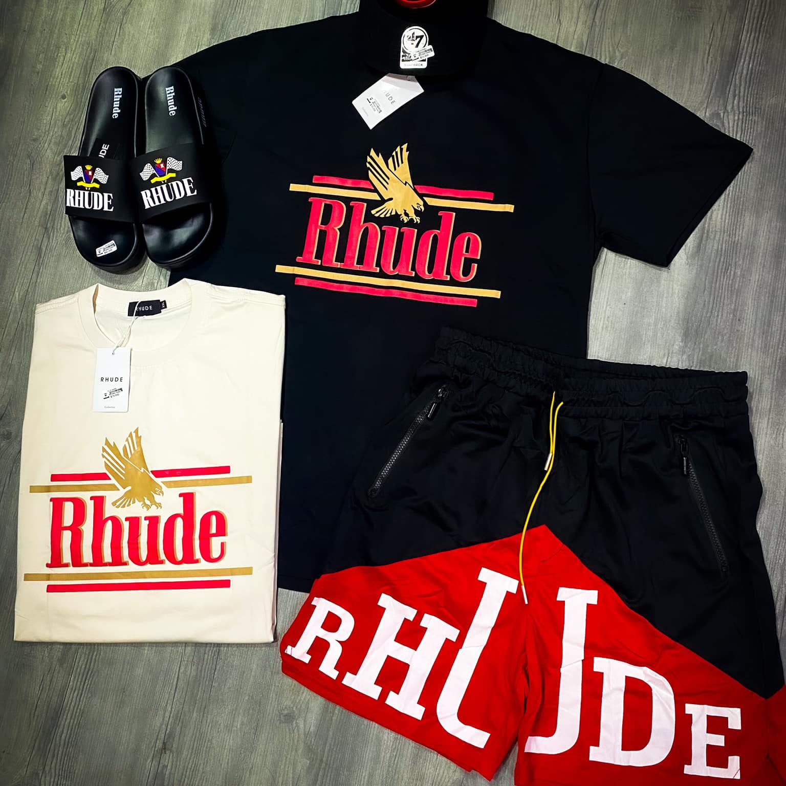 Rhude Flying Eagle Letters T-Shirt And Shorts Co-Ord