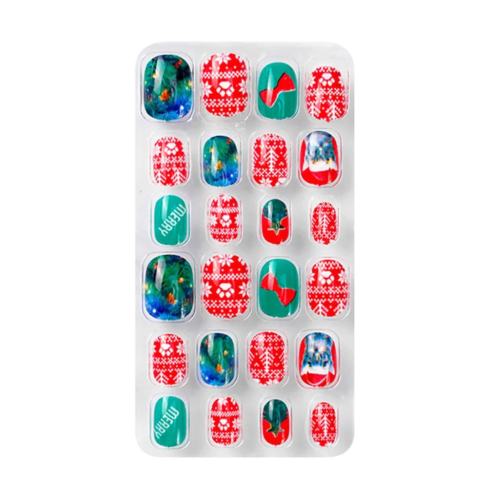 24Pcs/box Kids False Nails Press On Nail Cartoon Full Cover Fake Nails Snowflake Design Manicure Tips Nail Art for Children