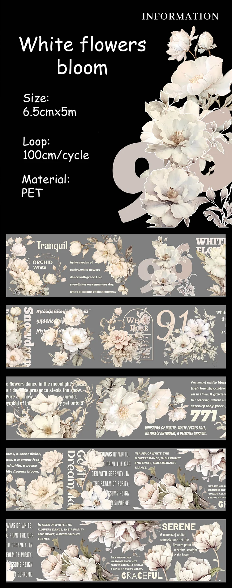 Journalsay Multi-Specification Flower Character Text PET Tape