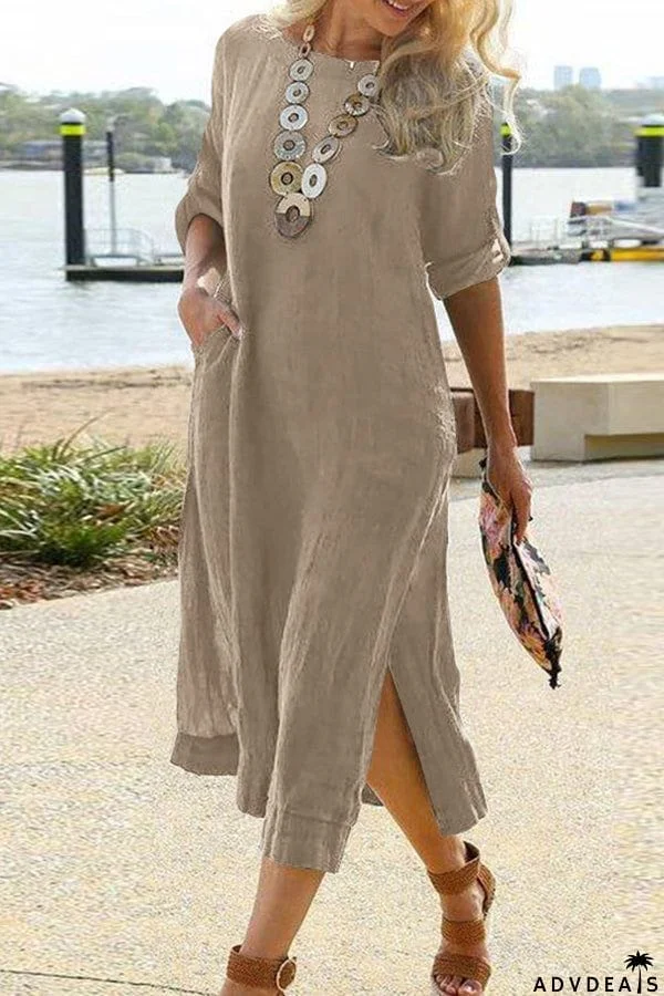 Casual Vintage Long Shirt Dress