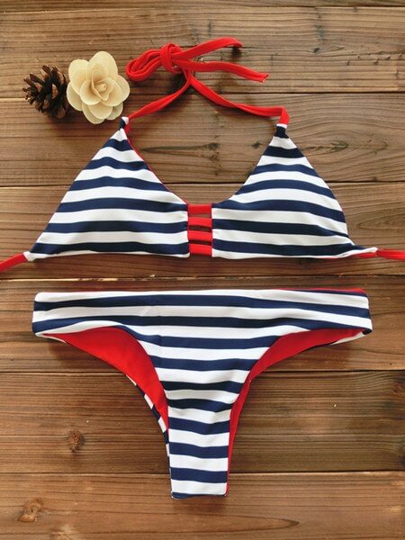 2021 Women Bandeau Bikini Reversible Print Swimsuit Strappy Swimwear Biquini Trikini 1112