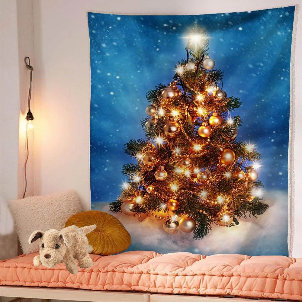Christmas Green Tree Tapestry Home Wall Hanging Cloth Festival Elk Background Cloth Xmas Home Decoration Bedspread Wall Carpet