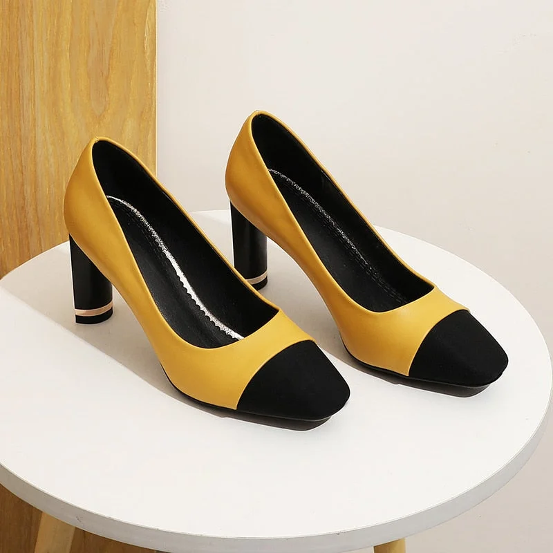 Lourdasprec Quality Office Lady Women Pumps Suede Leather Casual Square Low Heels Office work shoes Shallow Solid Elegant Ladies Shoes 2022