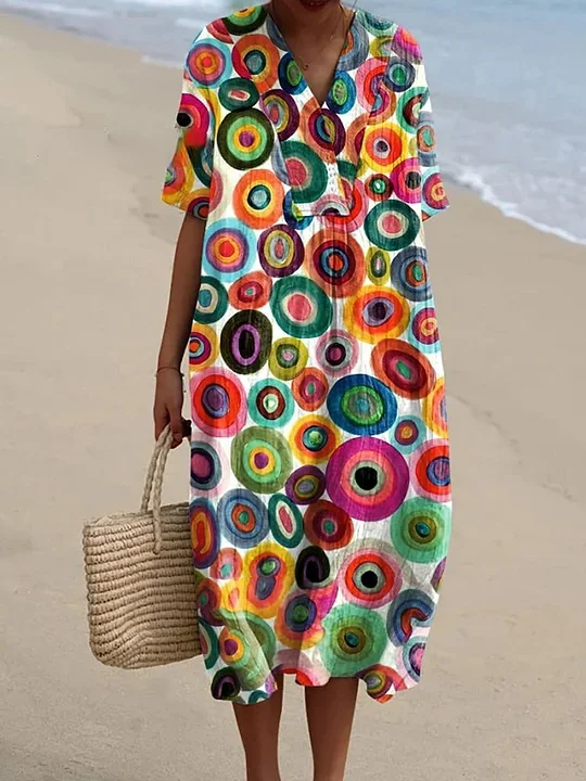 Women's Retro Minimalist  Abstract  Art Print Flowy Dress