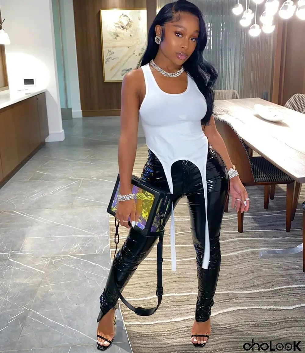 Sexy Bright Leather Split Skinny Pants