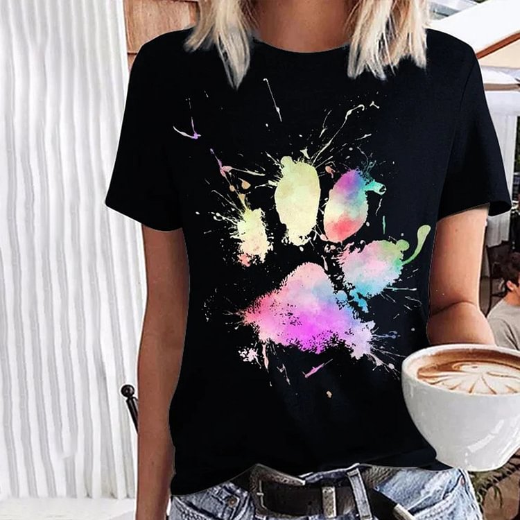 Colorful Dog Paw Print T-Shirt