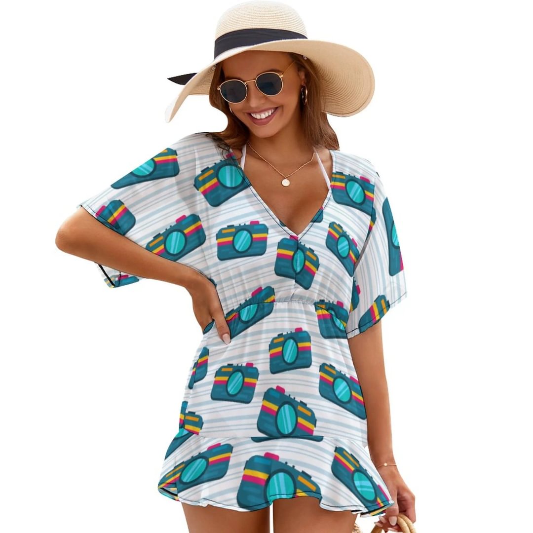 Pocket Camera Summer Beach Chiffon Mini Cover Up Dress