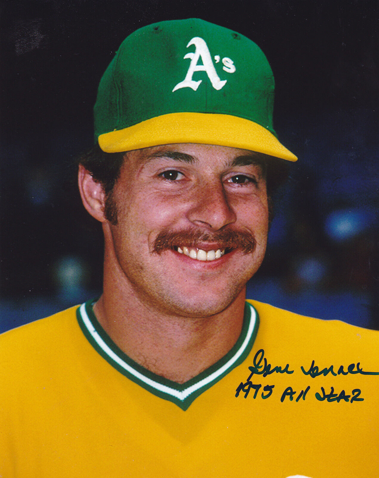 GENE TENACE OAKLAND A'S 1975 ALL STAR ACTION SIGNED 8x10