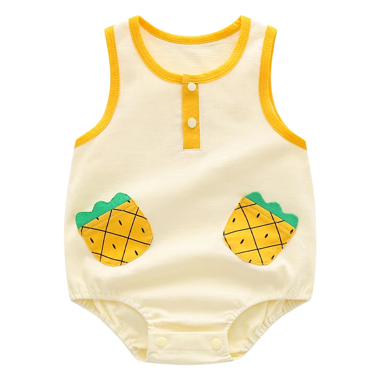 Baby Pineapple Button Front Sleeveless Bodysuit