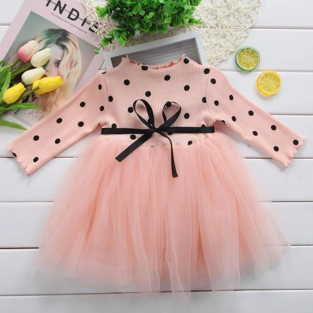 Long Sleeve Baby Girl Dress Newborn Princess Infant Baby Girl Clothes Polka Dot Tutu Ball Gown Party Dresses Little Girl Clothes