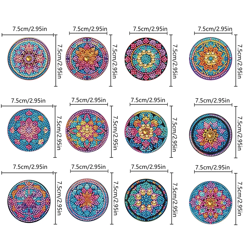 12pcs DIY Mandala Diamond Painting Magnets Refrigerator for Adult Kid Beginners