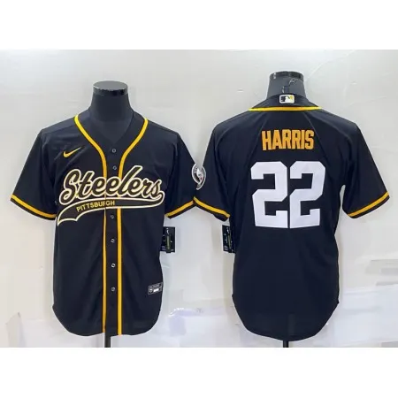 Men's Pittsburgh Steelers #22 Najee Harris Black With Patch Cool Base Stitched Baseball Jersey WV81