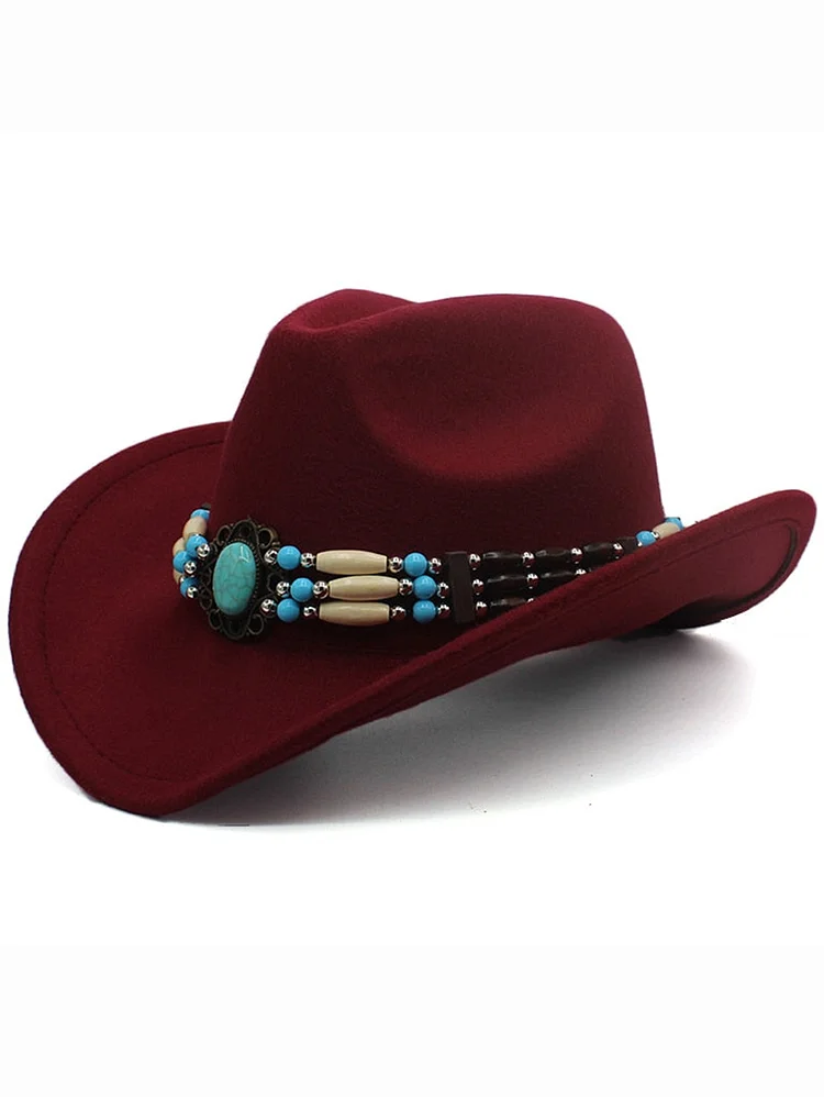 Retro Turquoise Chain Decor Western Cowgirl Hat