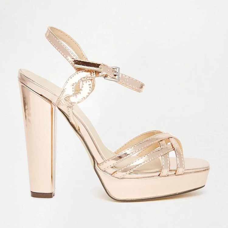 Gold Platform Heel Ankle Strap Sandals   with Chunky Buckle Vdcoo