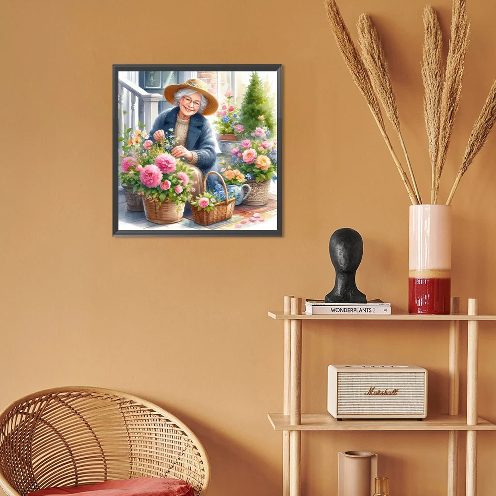 Diamond Painting - Full Round Drill - Garden Old Lady(Canvas|30*30cm)
