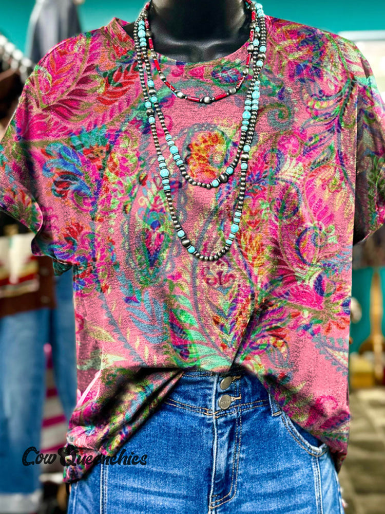Colorful Paisley Print Casual T-shirt Multicolor / S
