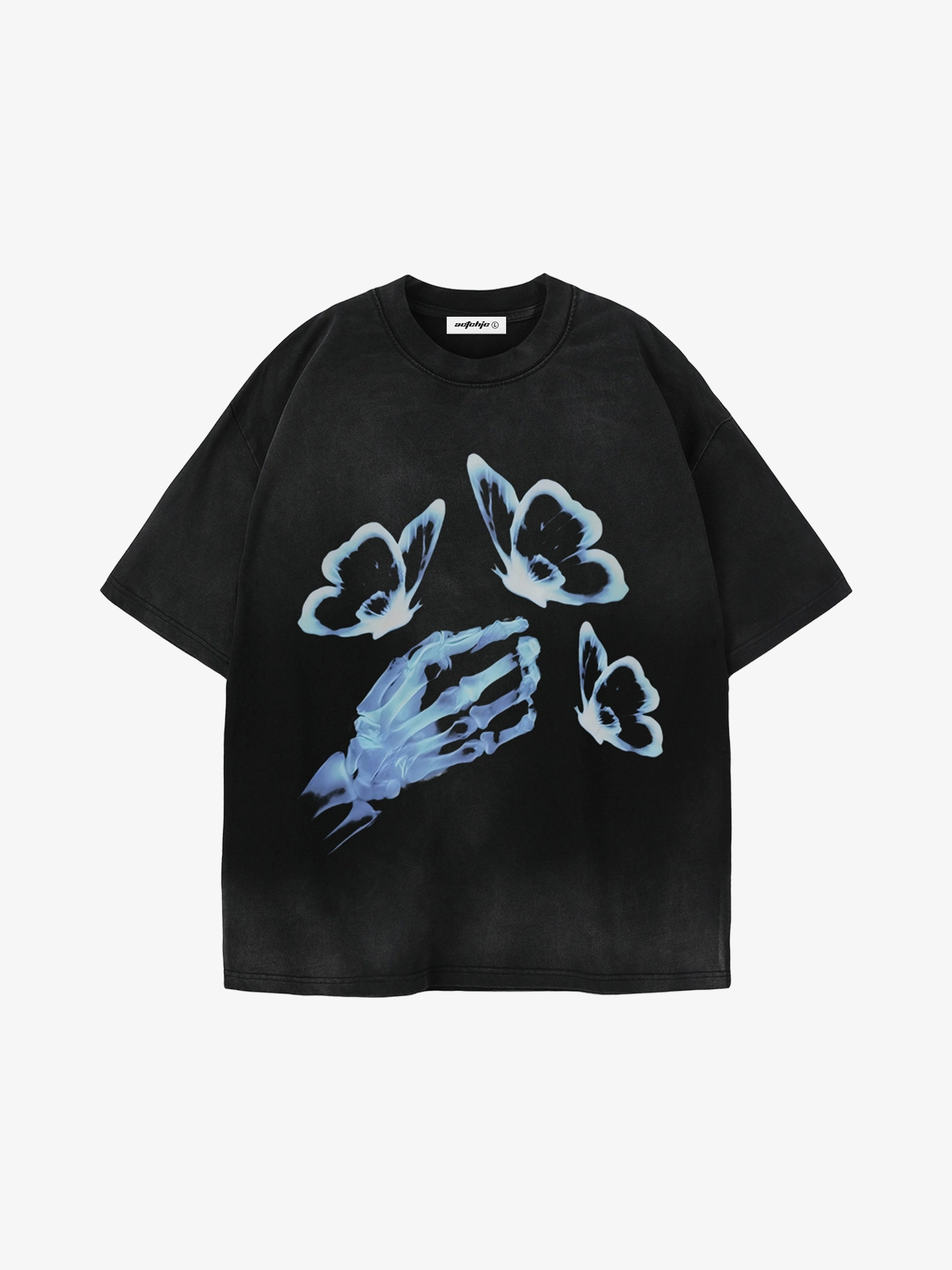 Black Act Chic Washed Butterfly Print Tee Front
