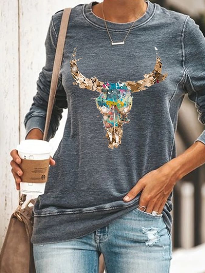Women's Western Cowboy Print Sweatshirt