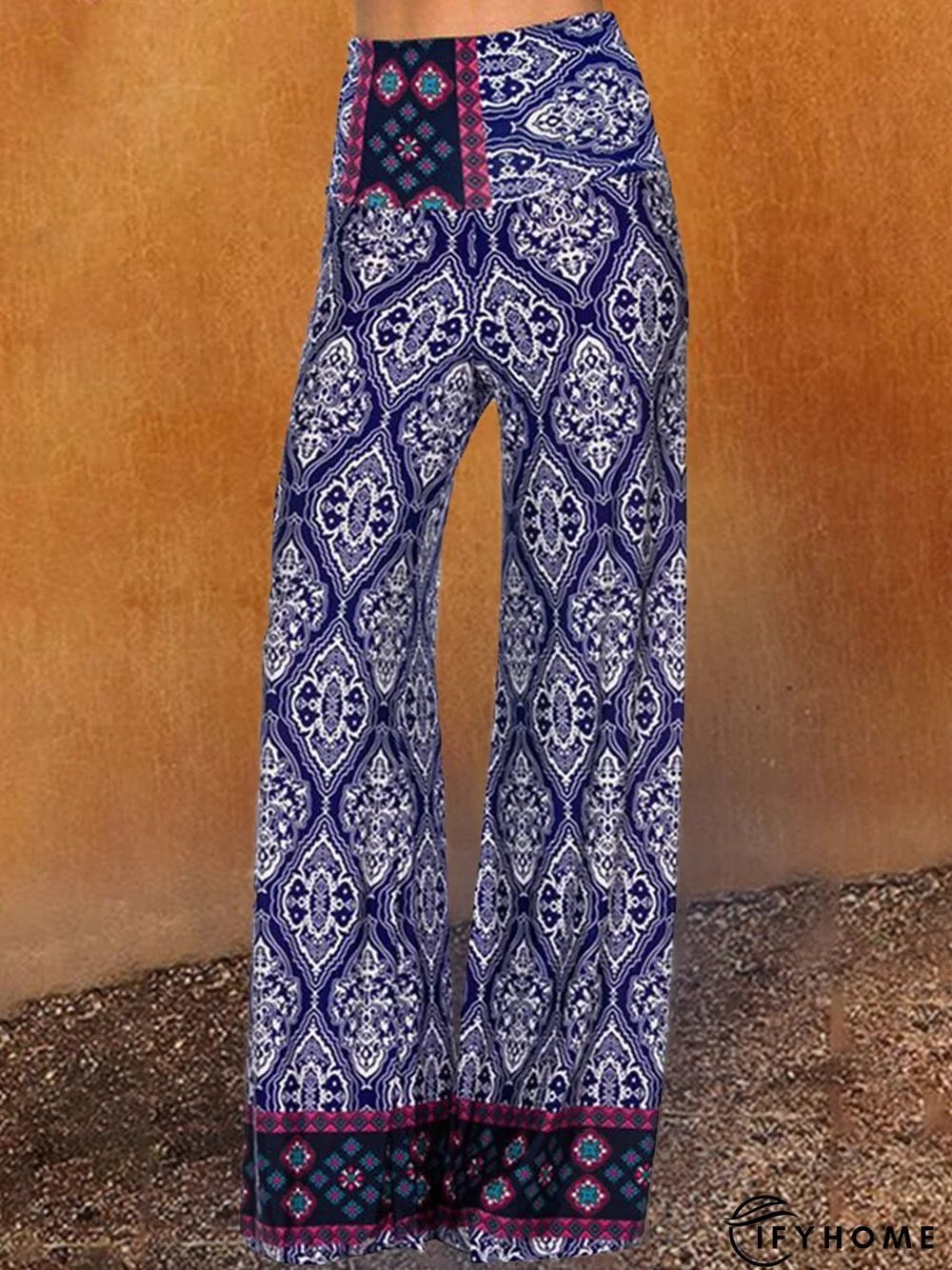 Paisley Shift  Printed  Cotton-blend  Boho Blue Pants | IFYHOME