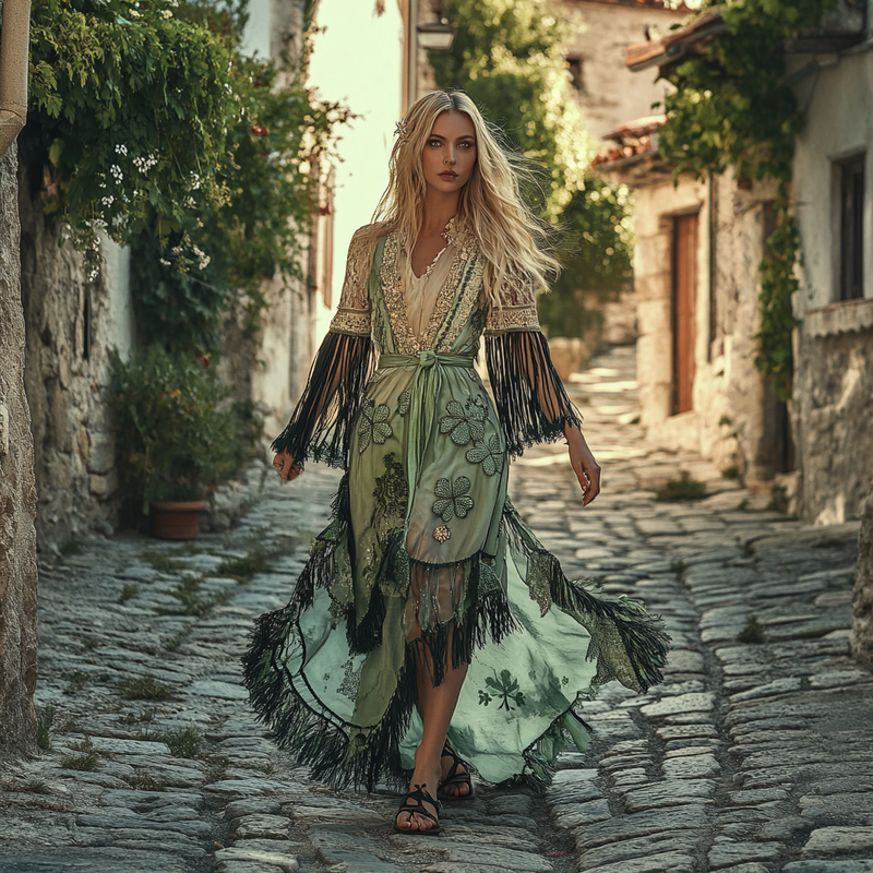 Embroidered Vintage Linen Dress 8780