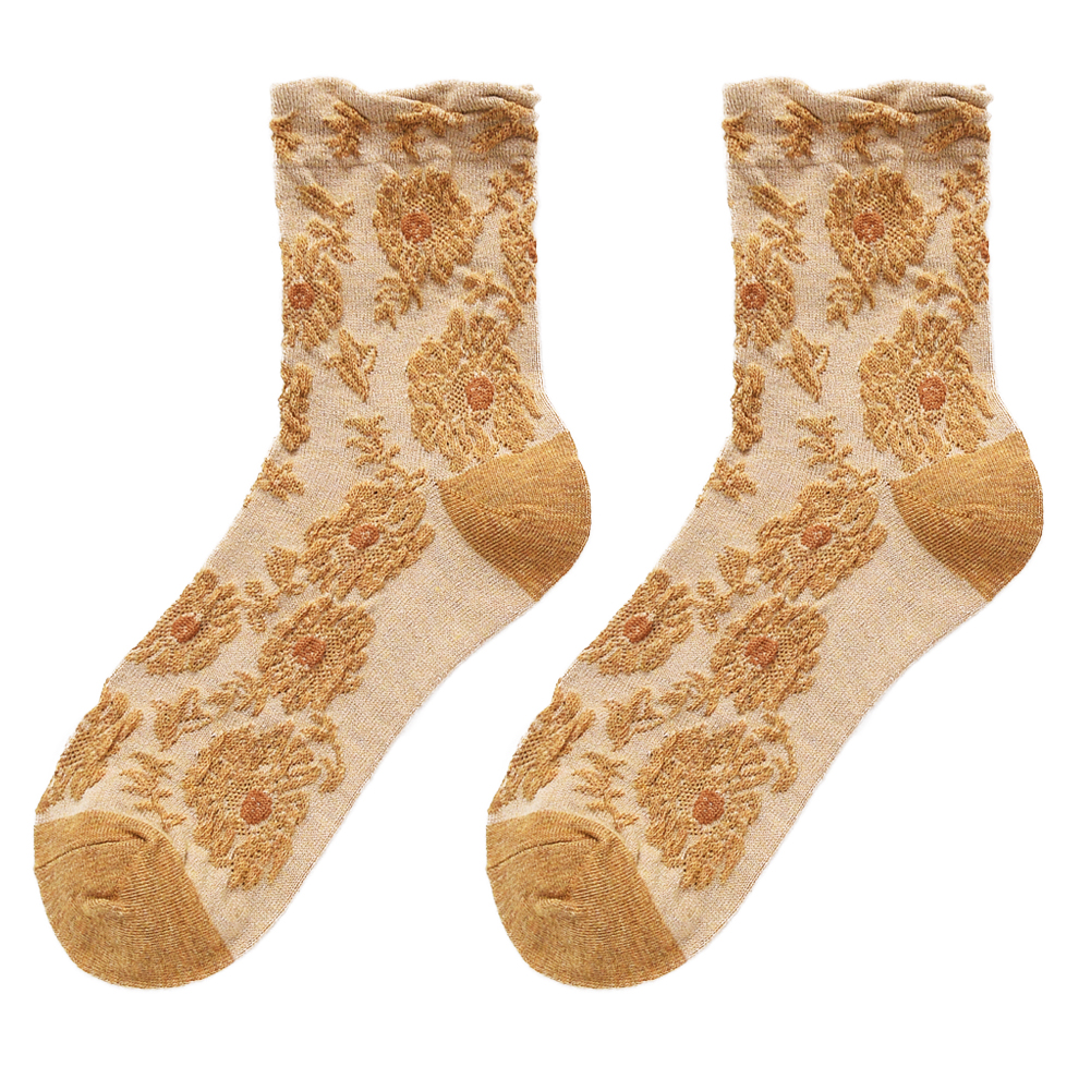 

Retro Women Soft Long Socks Korean Flower Printed Elastic Pile Heap Socks, 501 Original