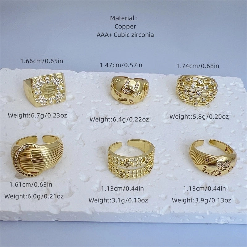 Copper 18K Gold Plated Geometric Zircon Open Rings