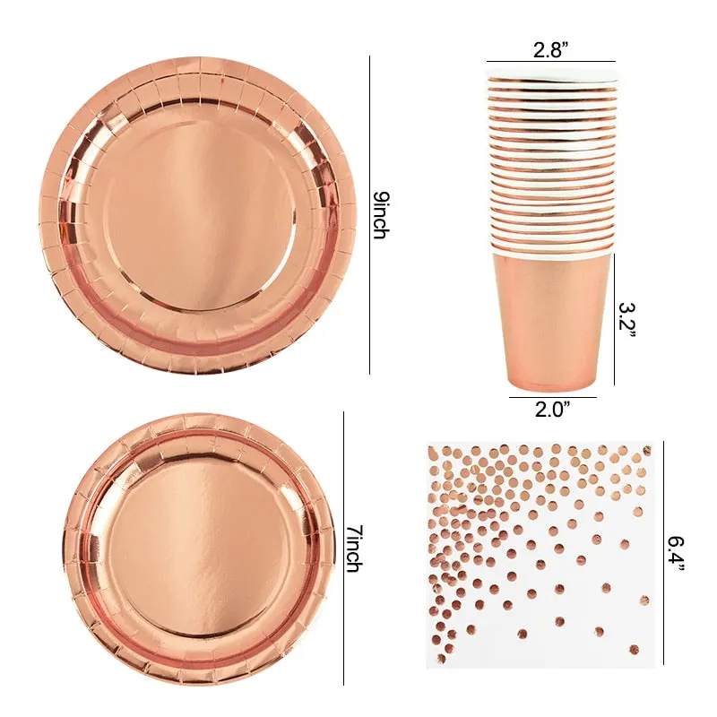 Rose Gold Party Disposable Tableware Set Paper Plate Cup Kids Adult Birthday Wedding Bachelorette Party Decoration Baby Shower