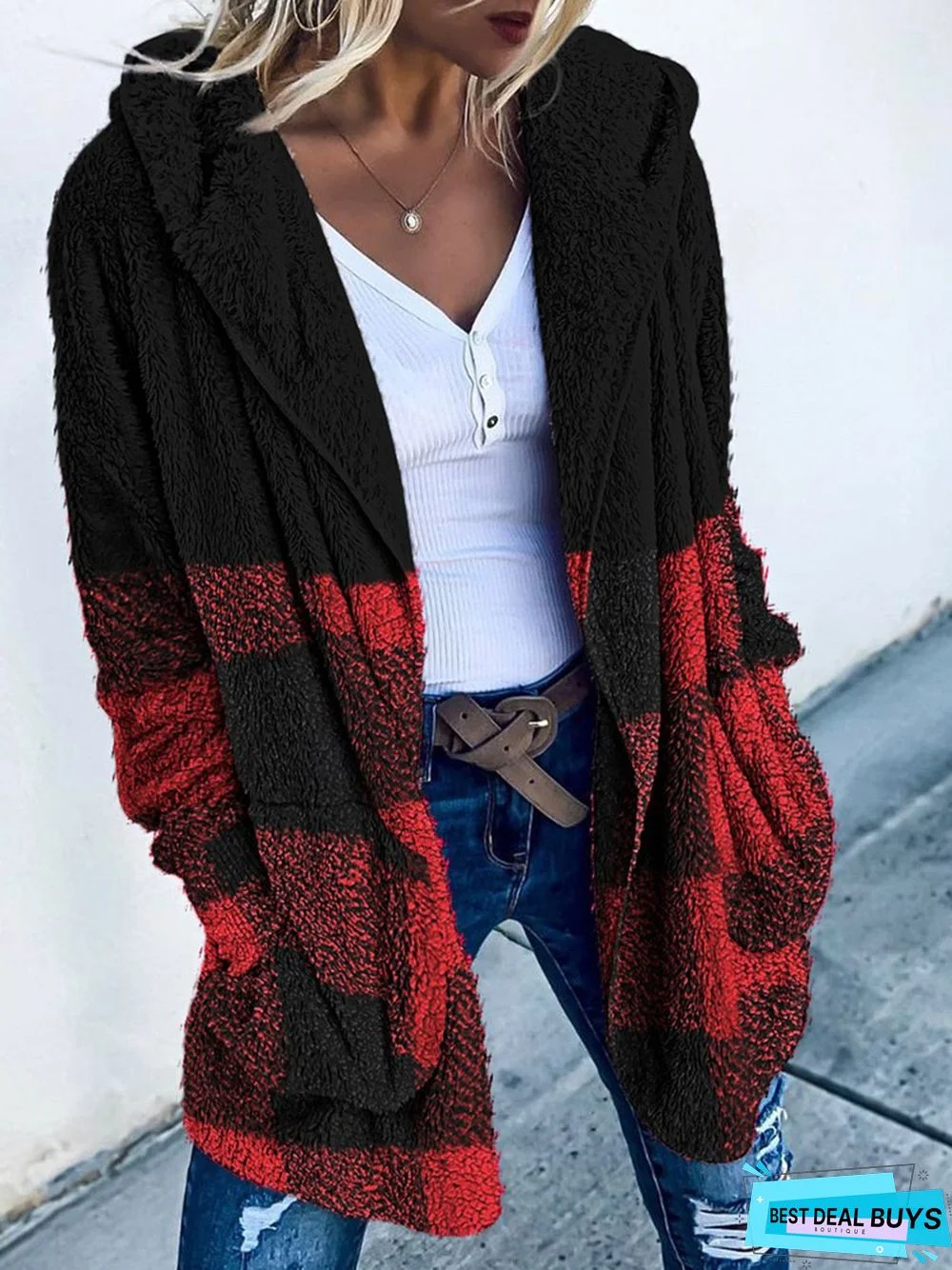 Casual Loose Plaid Teddy Jacket